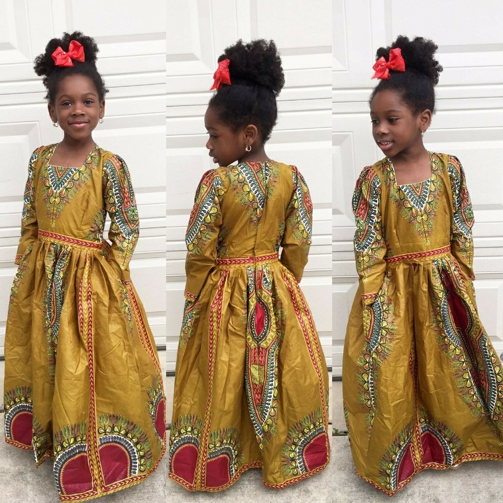 Girls African ankara long sleeve maxi dress